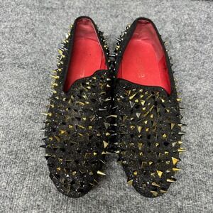 Fiesso Loafers Mens 10 Black Spiked Glitter Red Bottom FI7239 Aurelio Garcia